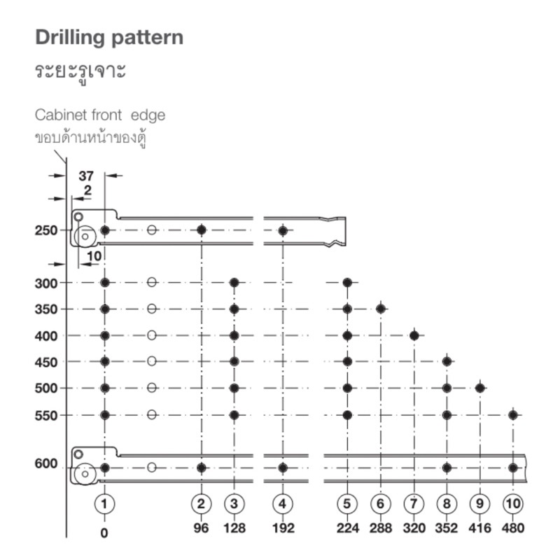 HAFELE รางลิ้นชักลูกล้อตอนเดียว แบบรับใต้ ยาว 10, 12, 14, 16, 18, 20, 22, 24 นิ้ว สีครีม (494.04.311-494.04.318) - รูปที่ 5