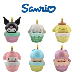 6Pcs Sanrio Kawaii Cartoon Cute Anime Figure Kuromi My Melody Cinnamoroll Pompompurin Birthday Cake Candle Model Toy for Girl