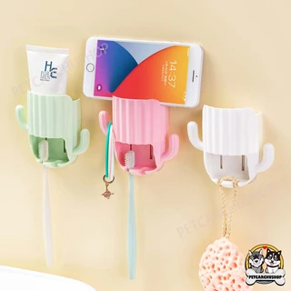 ที่เก็บแปรงสีฟัน ชั้นวางของห้องน้ำ ติดผนัง กระบองเพชร มีตะขอ สามารถใช้ใส่แปรงสีฟันและยาสีฟันได้ มี 4 สี