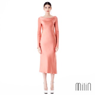 [MILIN] Colva Dress Cowl neck open back satin bias midi dress ชุดเดรสคอปาดผ้าซาตินแขนยาวผ้าเฉลียงเปิดหลัง