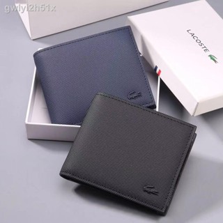 ☋กระเป๋าสตางค์ Lacoste Men Women กระเป๋าเงิน Bifold Short Leather Wallet For Birthday Gift