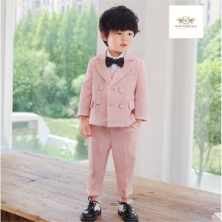 สูทเด็กเล็ก สูทเด็กโต Kid Suit สูทเด็กสีชมพูพาสเทล เซท 3 ชิ้น เสื้อสูท+เสื้อกั๊ก+กางเกง ขนาด 80, 90, 100, 110, 120, 1...