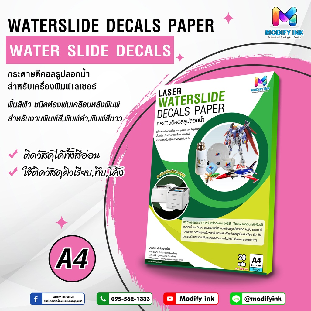 Decals Paper Laser กระดาษดีคอลเลเซอร์ พื้นสีฟ้า ( แบบแพ็ค 20แผ่น )