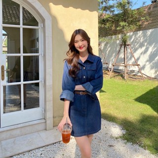 chuuchop_พร้อมส่ง(C7634) 🧵👀 APRIL denim dress เดรสยีนส์สั้นแขนยาวและเข็มขัด มี2นาด