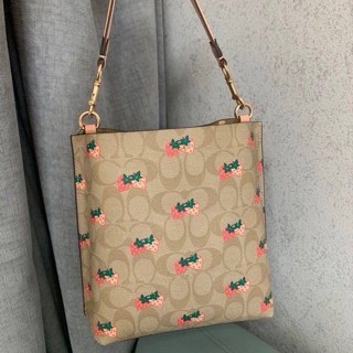 Coach Mollie Bucket Bag 22 In Signature Canvas With Strawberry Print