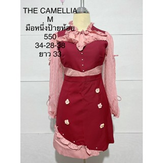 เดรสสั้น สีแดง แขนยาว THE CAMELLIA SIZE M มือหนึ่งป้ายห้อย