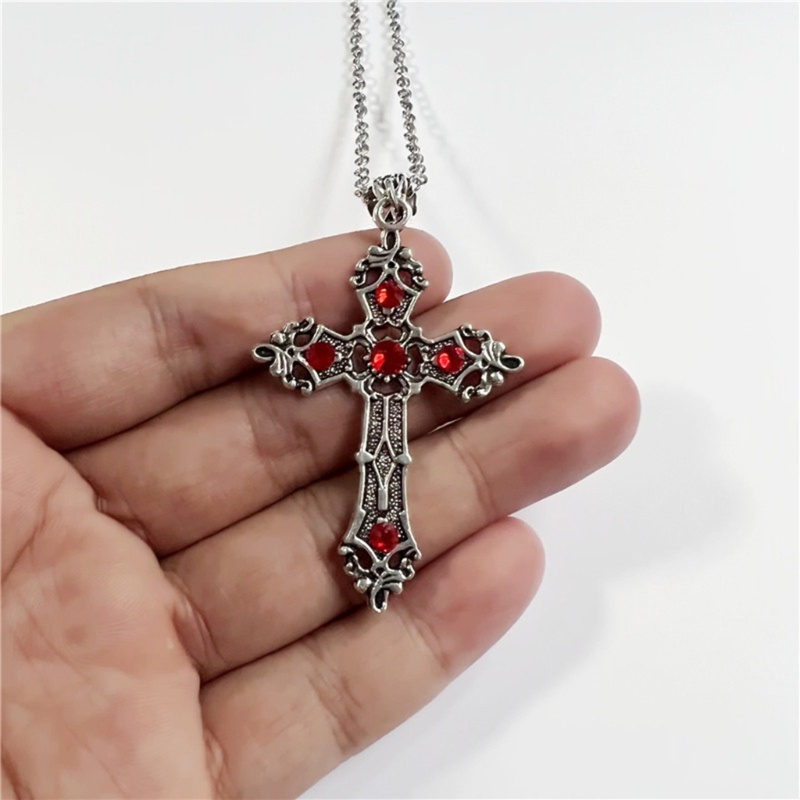NEX Baroque Crystals Cross Necklace Charm Pendant Necklace Gothic Fashion Chain