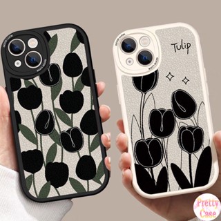 เคสรูปไข่ Big Eye Soft เคสโทรศัพท์สำหรับ VIVO Y16 Y22 Y22S Y55 Y75 Y33S Y21S Y21A Y21 Y20 Y20i Y12S Y12A Y20s G Y33T Y21T Y53S Y51 Y51A Y31 Y15S Y15A Y30 Y50 Y30i Motif Black Tulip Leaf