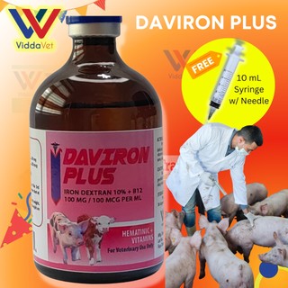 Viddavet Daviron plus Iron 10% plus B12 free syringe 100 ml Iron dextran 105 iron dextran + B12