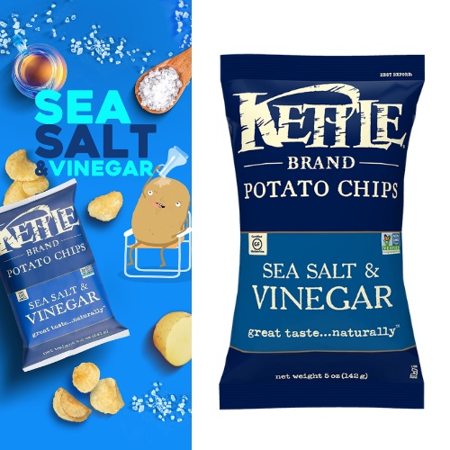 เคทเทิลชิพส์ มันฝรั่งทอดกรอบรสซีซอลแอนด์วิเนการ์ ถุงใหญ่ 142ก. Kettle Sea Salt and Vinegar Chips 142