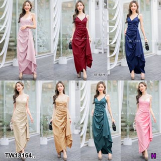 18164 แม็กซี่เดรสสายเดี่ยว จีบระบาย One-shoulder maxi dress with ruffles