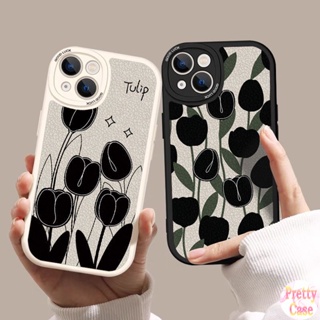 เคสรูปไข่ Big Eye Soft เคสโทรศัพท์สำหรับ VIVO V23 V23E V11i V11 V9 Youth S1 Pro V15 V5 V5S Y12 Y15 Y17 U10 Y91 Y93 Y95 Y91i Y91C Y1S Y19 5G 4G Motif Black Tulip Leaf