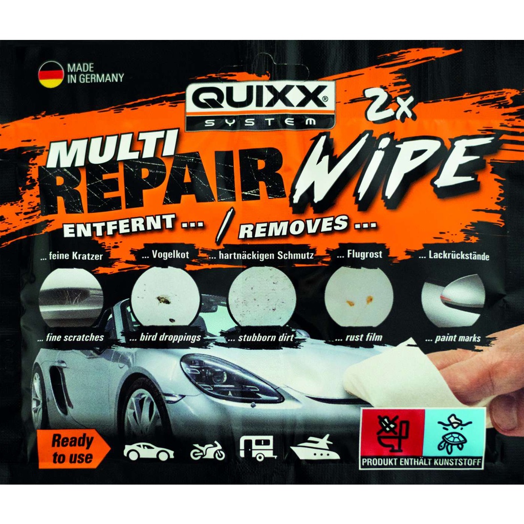 Quixx Multi Repair Wipe ขจัดสิ่งสกปรกได้อย่างมีประสิทธิภาพด้วยผ้าเช็ดทําความสะอาดแบบแช่สองตัว