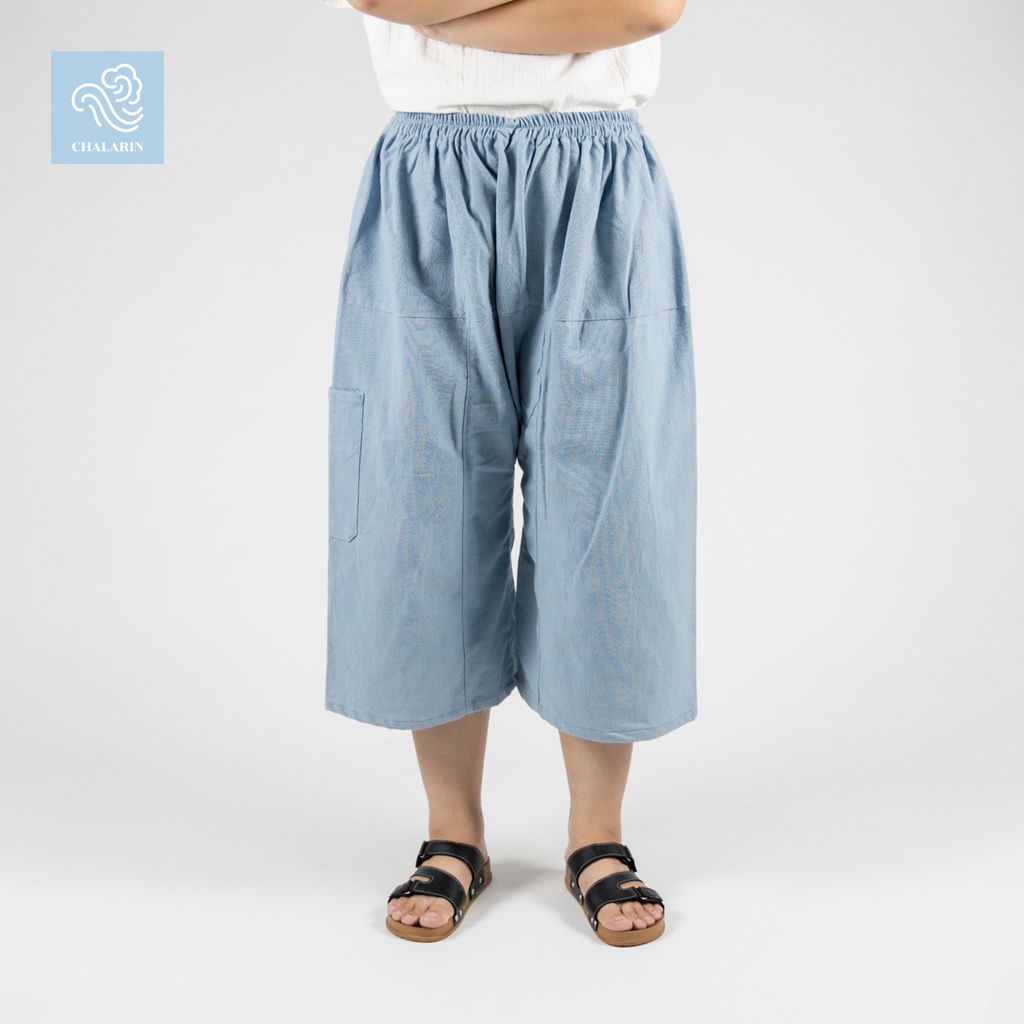 สีเทาอ่อน (ความยาว 3 แบบ) กางเกงเล กางเกงสะดอ กางเกงขาก๋วย ผ้าฝ้าย เอวยางยืด