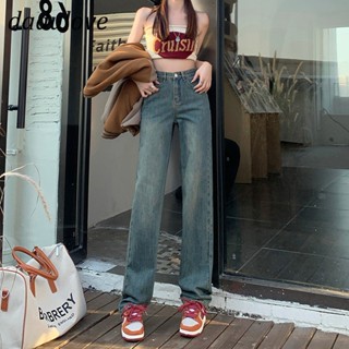 DaDulove💕 New Korean Version Washed Retro Blue Jeans High Waist Loose Wide Leg Pants Womens Straight Pants