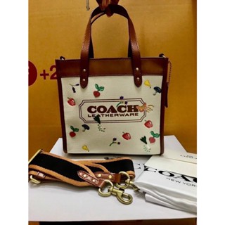 COACH FIELD TOTE 22 WITH GARDEN EMBROIDERY COACH BADGE