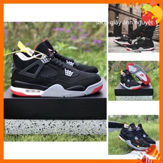 Air Jordan 4 Retro Bred รองเท้าบาสเก็ตบอล สีดํา สีแดง สําหรับผู้ชาย และผู้หญิง 2021 SLWW NOMO