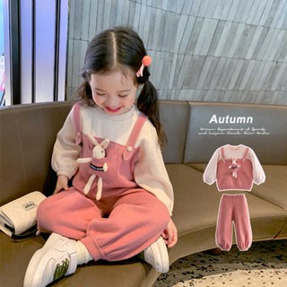 Rokids🌐สาว 2022 ใหม่ชุดสูทสองชิ้นสุทธิกระต่ายสีแดงถักปลอมสองชิ้นสายรัดสูทแขนยาวน้ำด้านบน