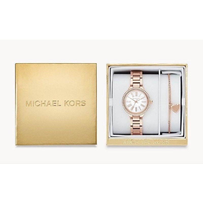 🥳นาฬิกาข้อมือผู้หญิง💕Michael Kors Women's Taryn Rose Gold-Tone Stainless Steel Watch Set Mk3858