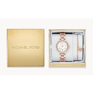 🥳นาฬิกาข้อมือผู้หญิง💕Michael Kors Womens Taryn Rose Gold-Tone Stainless Steel Watch Set Mk3858