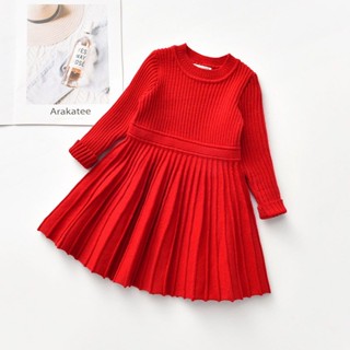 ชุดเดรสกันหนาวเด็ก4-6ปี❤️สีแดงแขนยาว เดรสแขนยาวสไตล์เจ้าหญิง