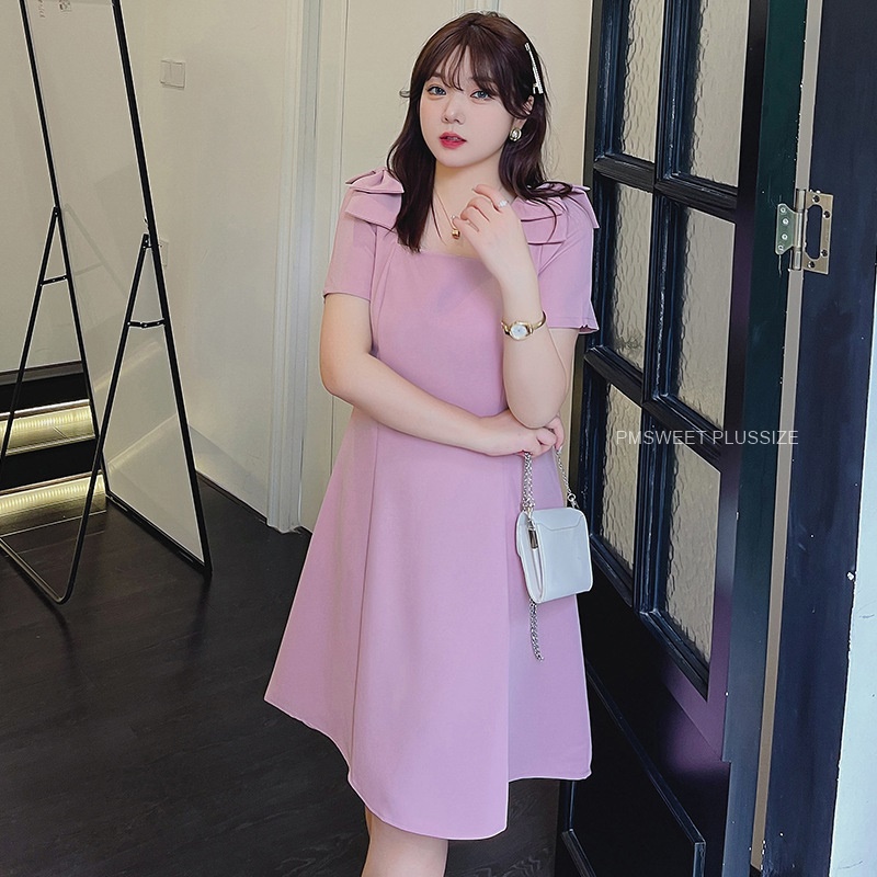 PMSWEET PLUSSIZE : PMP2028-5XL : พร้อมส่ง เสื้อผ้าไซส์ใหญ่ คนอ้วน สาวอวบ ชุดเดรสคอเหลี่ยม แขนสั้น แต