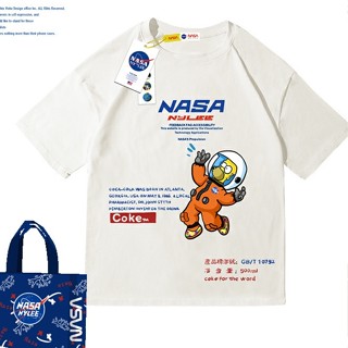 NASA NYLEE เสื้อยืดผ้าฝ้ายฤดูร้อนนักบินอวกาศชายและหญิงร่วมคู่แขนสั้นสวมแบรนด์น้ําขึ้นน้ําลง ^?Z_36