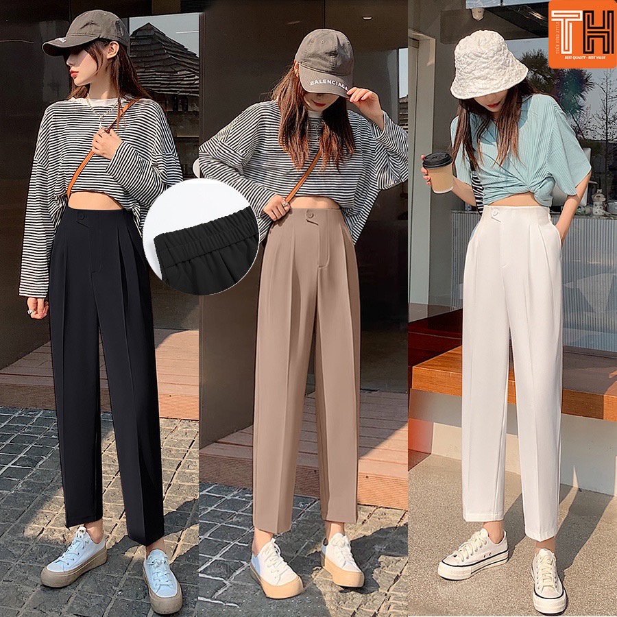 Anan Q22 กางเกง Baggy พร้อมขอบเอวไร้ตะเข็บและหลังยางยืดสําหรับลุคออฟฟิศ