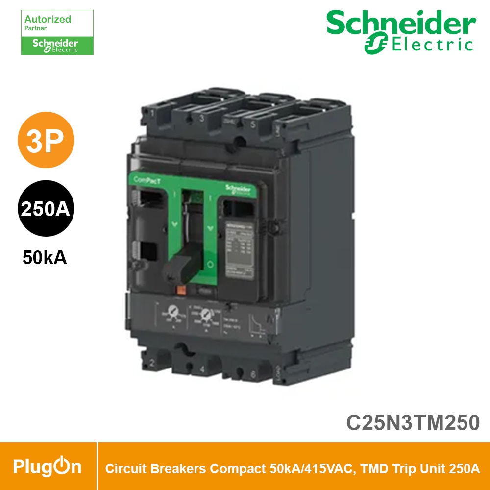 Schneider Circuit Breaker ComPacT NSX250N 50kA/415VAC 3P TMD trip unit 250A | C25N3TM250 | PlugOn