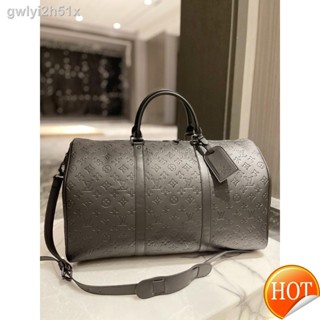 ♛❀【Free Shipping】Cowhide KEEPALL 45 travel bag cowhide classic Embossing large capacity zipper airport portable diagonal