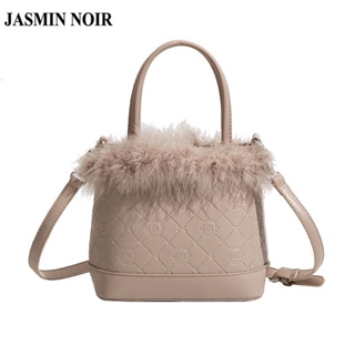 Jasmin NOIR กระเป๋าถือ กระเป๋าสะพายไหล่ สะพายข้าง หนัง PU แต่งขนเฟอร์ สําหรับสตรี