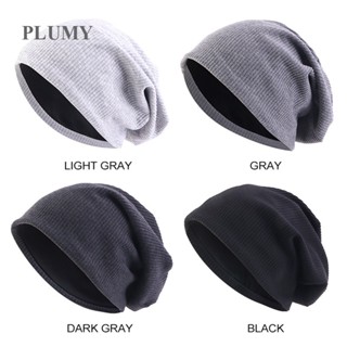 Plumy หมวกบีนนี่ ผ้าฝ้ายนิ่ม กันลม ลายหัวกะโหลก สีพื้น แฟชั่นฤดูใบไม้ร่วง ฤดูหนาว สไตล์ฮิปฮอป สําหรับผู้ชาย ผู้หญิง