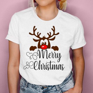 T-New Year Christmas Graphic T Shirt Women Animal Cute Short Sleeve Tops Tees Cartoon Tshirt