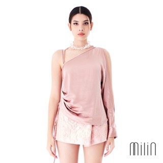 [MILIN] Sidina Top Asymmetric one shoulder side ruched top เสื้อแขนเดียวสายคู่ไหล่เดียวแขนยาวผ่าแต่งรูดด้านข้าง