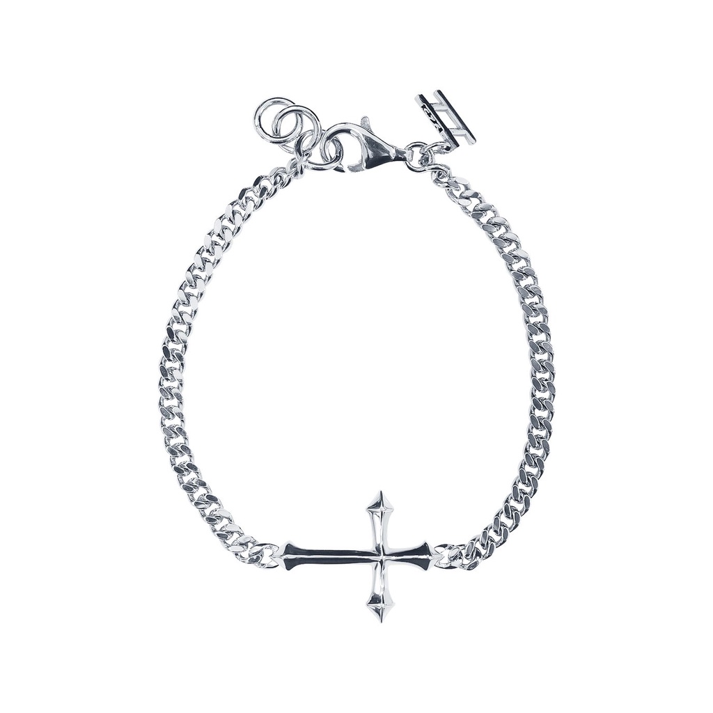 the Glory Cross Bracelet สร้อยข้อมือเงินแท้ 925 แกะมือขัดเงาพิเศษ ชุบทองคำขาว ขนาดเล็กกะทัดรัดเหมาะกับทุกโอกาส