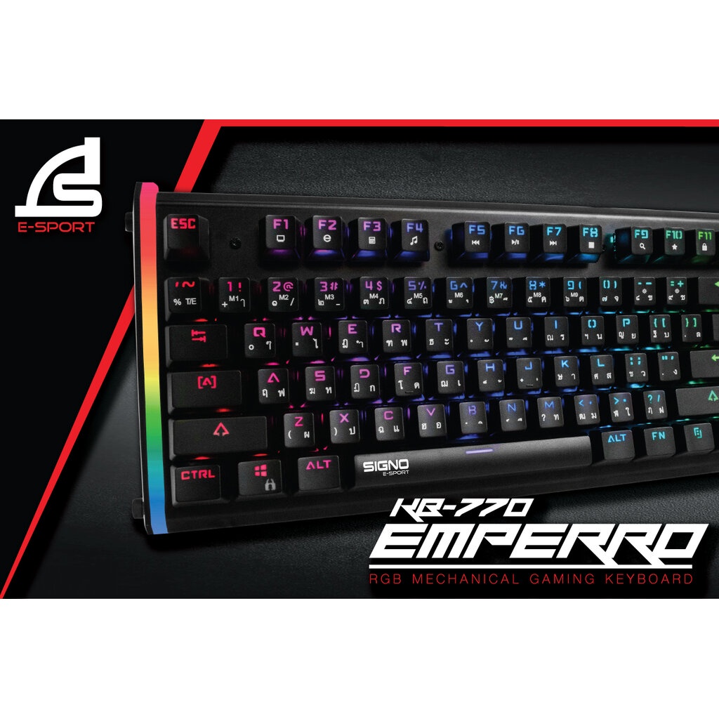 (แถมแผ่นรองMouse MT-308) SIGNO KB-770 EMPERRO RGB Mechanical Gaming Keyboard