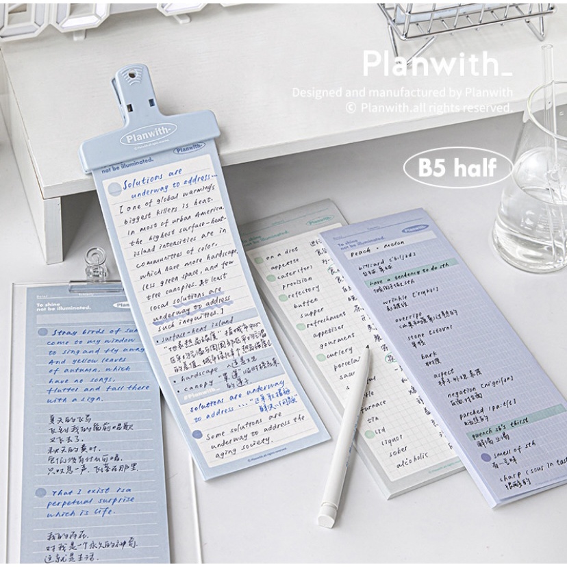 〖Iced.Studio〗Planwith B5 Half Notepad Ins Tearable พร้อมสติ๊กเกอร์ฟรี 可FarB5纸本长条笔记本ins高便คาร์บอน子