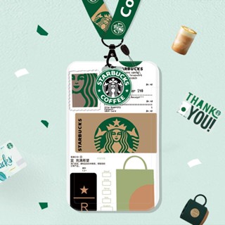 Starbucks กระเป๋าใส่บัตรประจําตัว บัตรประชาชน ลาย Starbucks สีชมพู พร้อมสายคล้องยาว คุณภาพสูง สําหรับนักเรียน