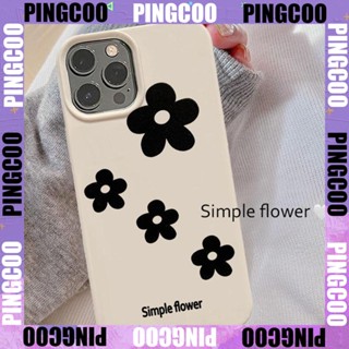 PingCoo - Candy Case For iPhone 14 13 12 11 Plus Pro Max XR TPU Soft Glossy Khaki Case Simple Black Flowers Camera Protection Shockproof Back Cover