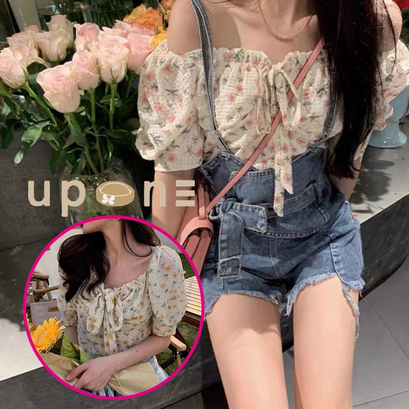 เสื้อลายดอกไม้แขนตุ๊กตาน่ารัก