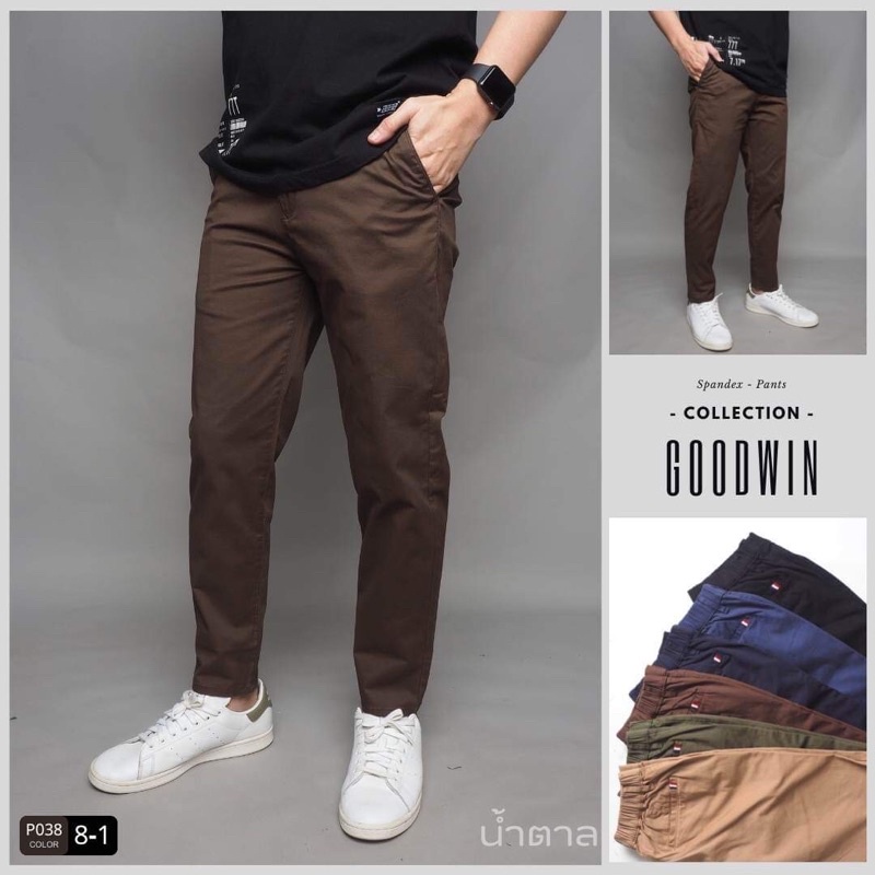 Goodwin P038 กางเกงขายาว ผู้ชาย ผ้ายืด เอวสม๊อคหลัง ยาว 35-38 นิ้ว ไซส์ 30-38 Goodwin Brand