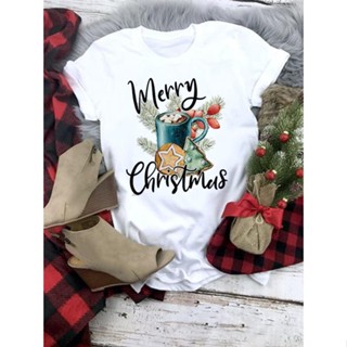 สีน้ำ Happy Time เสื้อแขนสั้นพิมพ์ลาย Tee ใหม่ปีผู้หญิง Merry Christmas เสื้อผ้าแฟชั่น T พิมพ์หญิงเสื้อยืดเสื้อยืด 471