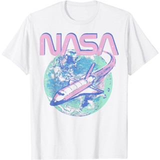 เสื้อวินเทจผญ เสื้อยืดสีขาวผู้หญิง New NASA Pastel Rocket Earth Logo T-Shirt เสื้อยืดผู้ชาย เสื้อคู่_36