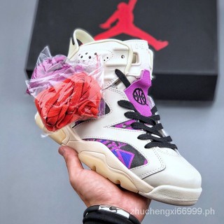 【คุณภาพสูง】Air Jordan 6 “Quai 54” รองเท้าผ้าใบลําลอง กันลื่น สีขาว ม่วง เหมาะกับการเล่นบาสเก็ตบอล สําหรับผู้ชาย และผู้หญิง ZXSR