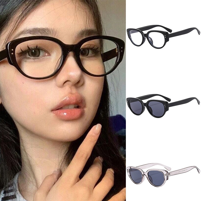 แว่นตากันแดด กรอบเต็ม ทรงตาแมว สีดํา สีขาว สไตล์ยุโรปและอเมริกา สาวฮอต ใหม่ป้องกันแสงแดด แว่นกันแดด