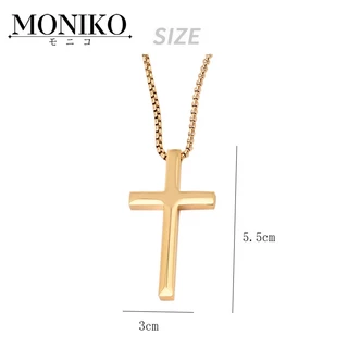 MONIKOสร้อยไม้กางเขน รูปไม้กางเขนสร้อยคอแฟชั่นผู้ชายและผู้หญิง เครื่องประดับ สเตนเลส สีเงิน สีทอง
