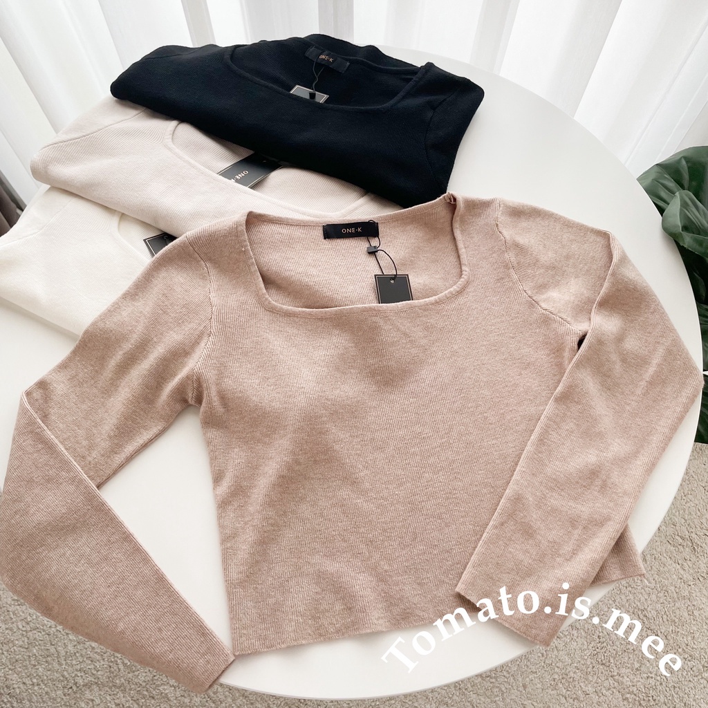 เสื้อไหมพรมคอเหลี่ยม แขนยาว  ผ้าไหมพรมเนื้อนุ่ม สีเอิร์ธโทน พร้อมส่ง 4 สี !!! (F20268)
