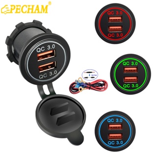 Pecham Qc 3.0 ที่ชาร์จ USB คู่ กันน้ํา ชาร์จเร็ว สําหรับรถจักรยานยนต์ รถบรรทุก เรือ