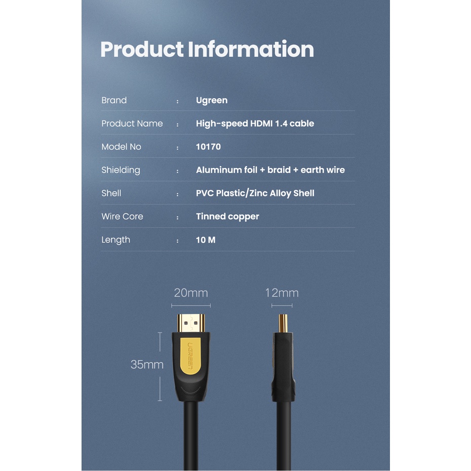 UGREEN รุ่น 10170  HDMI V 1.4 Round Cable รองรับ 1080P/60Hz ความยาว 10 เมตร - รูปที่ 6