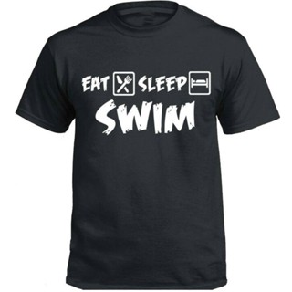 เสื้อยืดครอป {พร้อมส่ง เสื้อยืดผ้าฝ้าย 100% พิมพ์ลาย Eat Sleep Swimers โอเวอร์ไซซ์ ไซซ์  สําหรับผู้ชายS-5XL